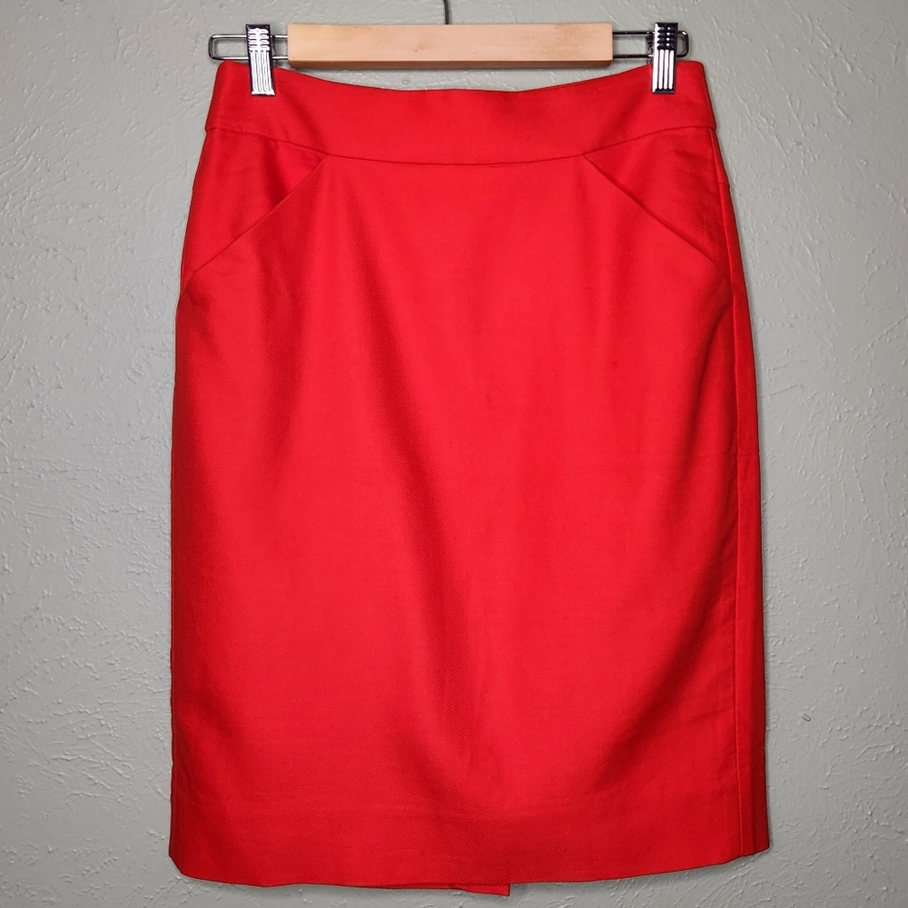 J. CREW Red Pencil Skirt Cotton Business Office Siren